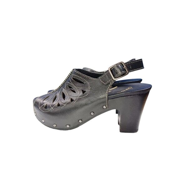 DANSKO Rowena Black Leather Cut-out Heeled Sandal Womens 6.5-7 (37) Open Toe - Picture 2 of 13